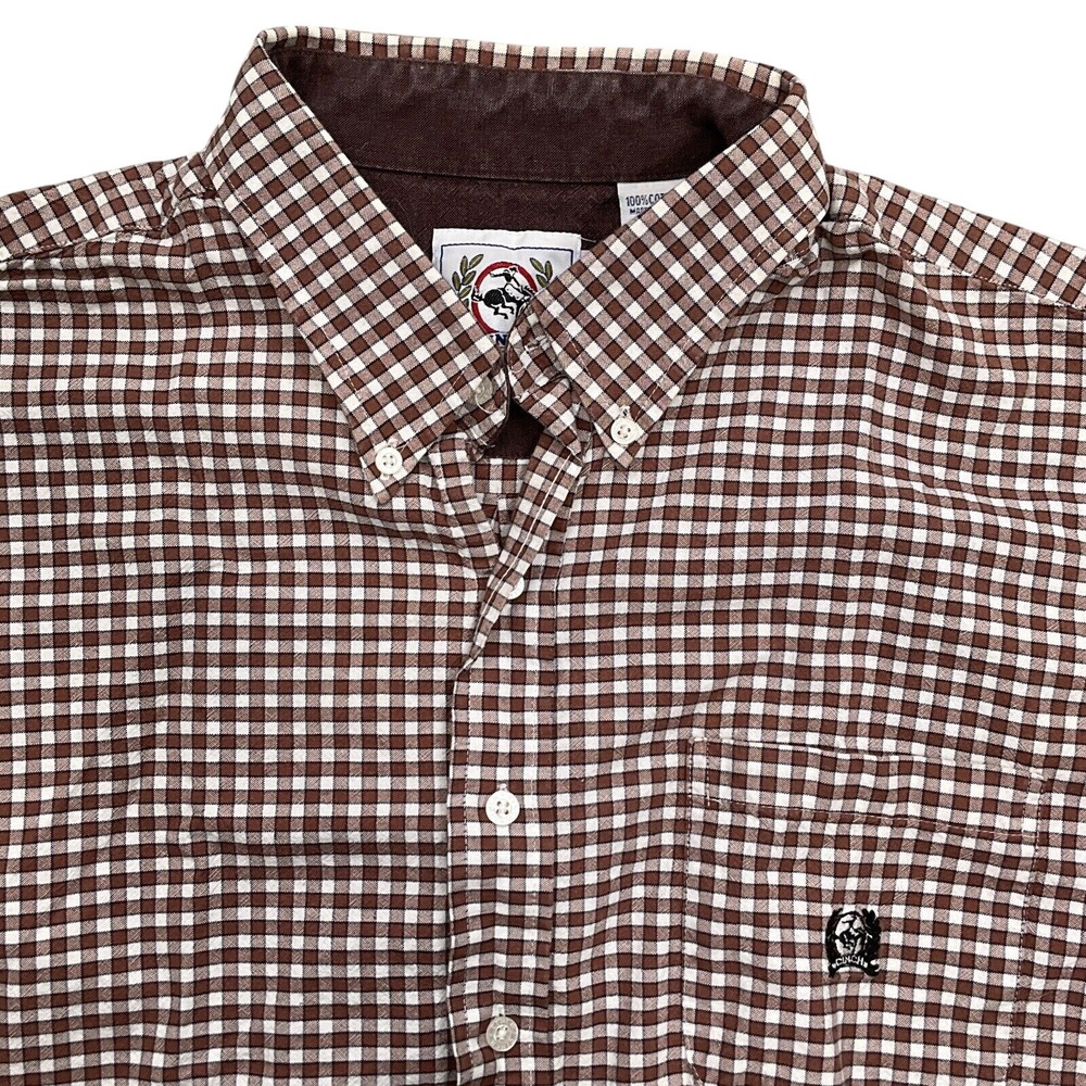 Cinch Shirt Men 2XL Brown White Check Pocket Button Down Cotton Casual Western